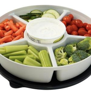 Heavy-Duty Divided Serving Tray with Leakproof Lid-6 Divided Compartments to Serve & Store Food, Snacks, Fruit Tray, Veggie Platter - 100% Made In USA by TEGRIWARE (White)