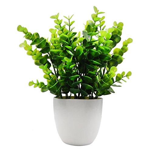 OFFIDIX Mini Artificial Eucalyptus Plants with Vase for Office Desk,Fake Plant with Plastic Pots for Home,Shower Room Decoration (Green)