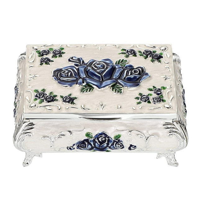 Hipiwe Vintage Metal Jewelry Box Small Treasure Chest Case Trinket Organizer Earrings Necklace Bracelet Storage Box Ring Box Holder Keepsake Box for Women Girls