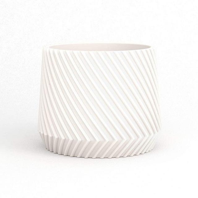 12" Plant Pot - 3D Printed Mold - Line Texture - Matte White