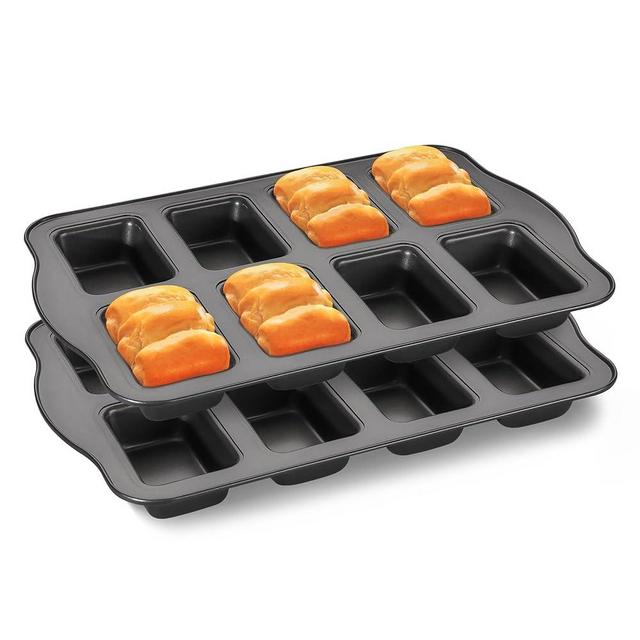 HONGBAKE 2 Pack Mini Loaf Baking Pans 8-Cavity, Nonstick Small Cornbread Pan, Tiny Banana Bread Pan Set, Heavy Duty Brownie Pan, Dark Grey