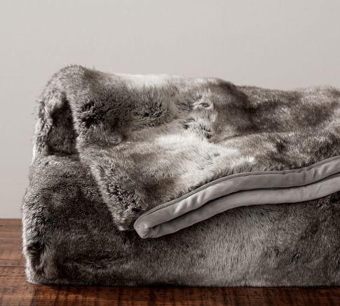 FAUX FUR THROW - GRAY OMBRE