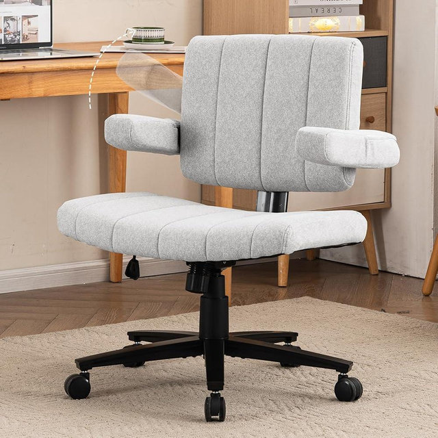Vigosit Ergonomic Office Chair - Wide Seat Criss Cross Back Design, Adjustable Arms, 360° Swivel with Wheels, Grey