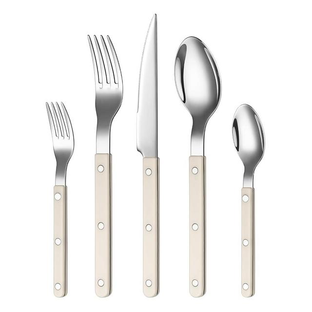 Khen Cutlery Set of 20, 18/8 Stainless Steel Flatware, Modern Silverware for Home, Kitchen, Dining & Table Setting for 4 – Stainless Steel, Dishwasher Safe, Lightweight & Ergonomic Design Gift - Cream