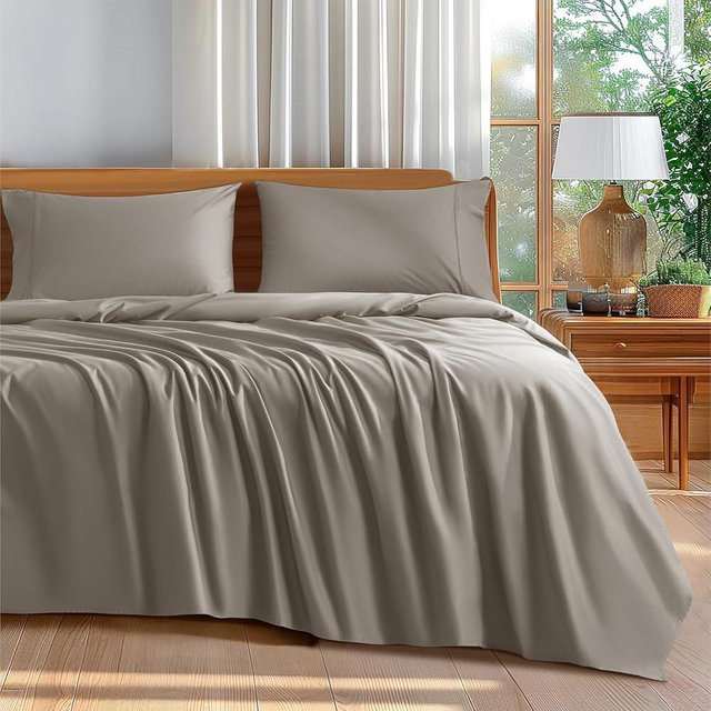 Shilucheng 100% Cotton King Size Sheets Set - 600 Thread Count，Luxury Egyptian Cotton Bed Sheets，5-Star Hotel Quality Sheets, Breathable & Cooling, 16 Inch Deep Pocket - 4 Piece (Taupe, King)