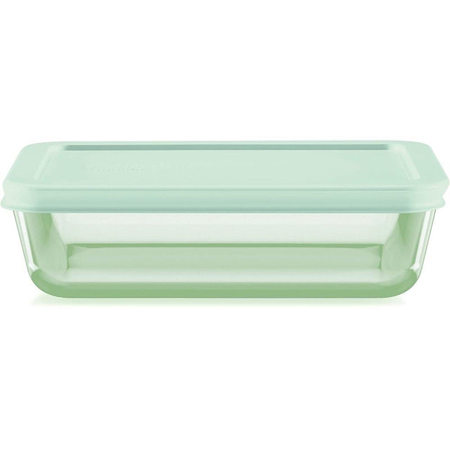 Pyrex Colors (3 Cup) Tinted Glass Medium Rectangular Food Storage Container, Snug Fit Non-Toxic Plastic BPA-Free Lids, Freezer Dishwasher Microwave Safe, Green