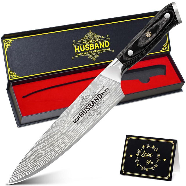 Mkeevee Anniversary Men Gifts for Husband from Wife Husband Birthday Gifts 8 inch Kitchen Knife Gifts Set for Men Professional Chef's Knife Christmas Presents for Him Husband(Best Husband)