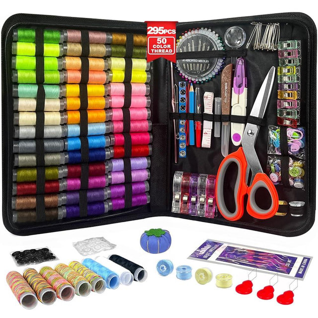 HYHJMISTY Sewing Kit for Adults, 50 Color Sewing Thread Kit, 295PCS Sewing Accessories with Ergonomic Scissors, Portable Professional Mending Essentials for Travel, Home, Beginners