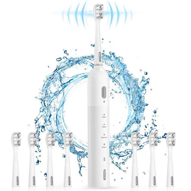 Electric Toothbrush, OGUARD Sonic Toothbrush with 8 Replacement Soft Heads Smart Modes, Electric Toothbrush for Adults with IPX7 Waterproof, Sonic Electric Toothbrush with Travel Case Travel Lock