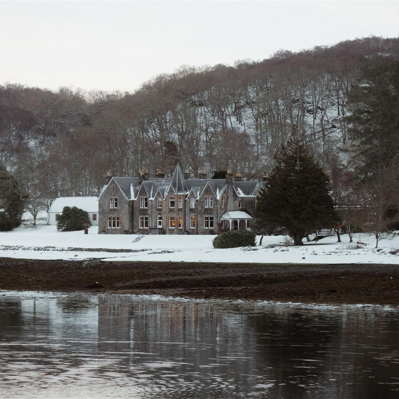 Shieldag Lodge, a Victorian retreat within a 26000-acre estate amid Scotland’s West Highlands’ mountains. Our lodging for the wedding weekend.
