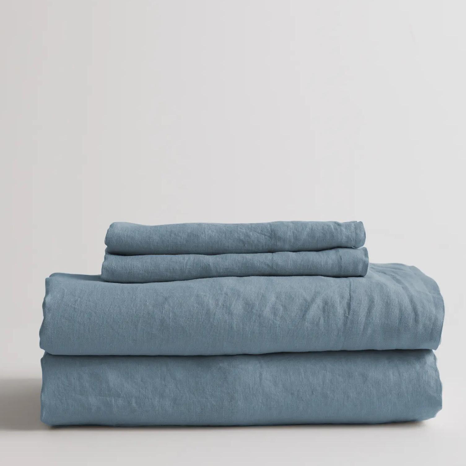 European Linen Sheet Set- Dusty Blue