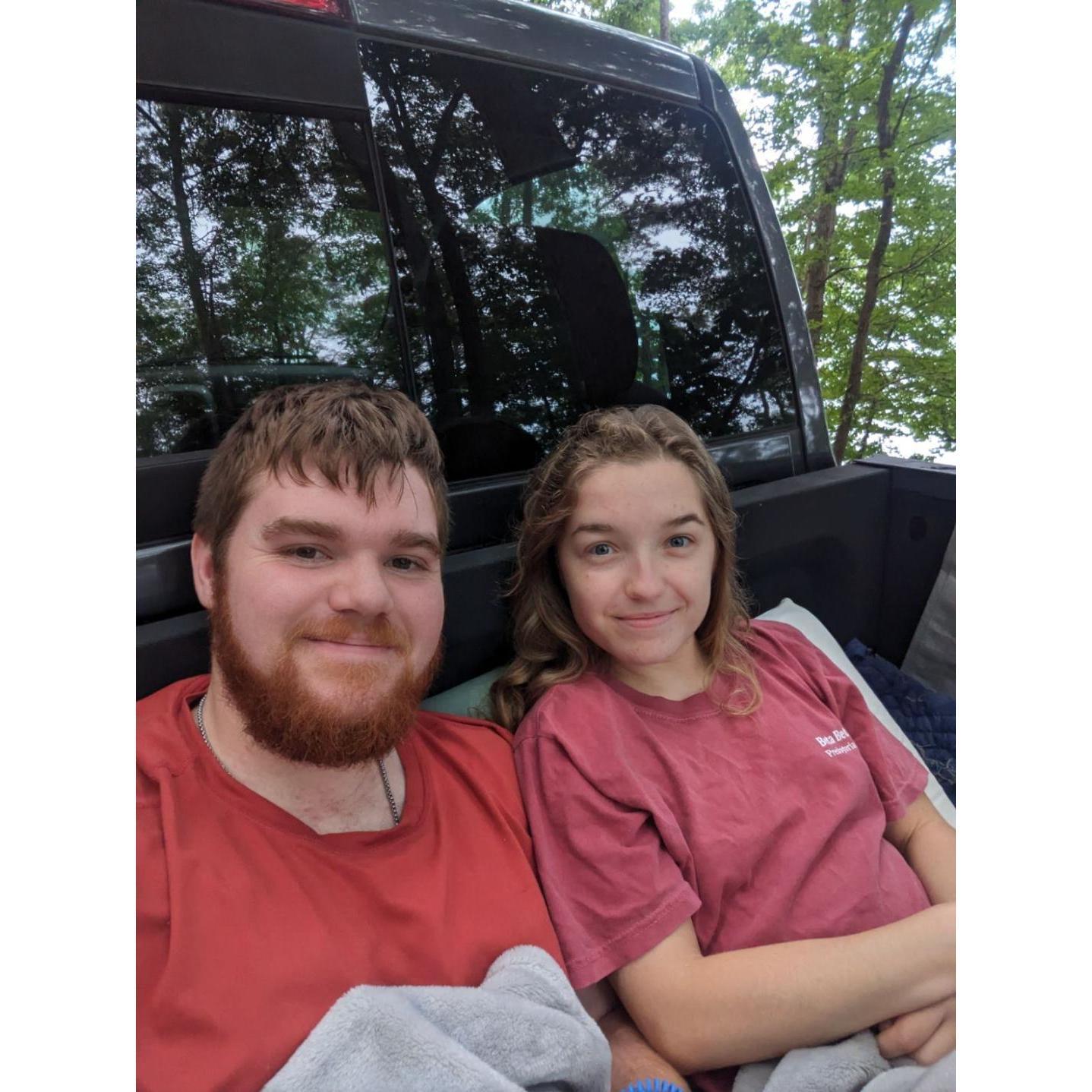 Our sleepy faces after our first night camping.