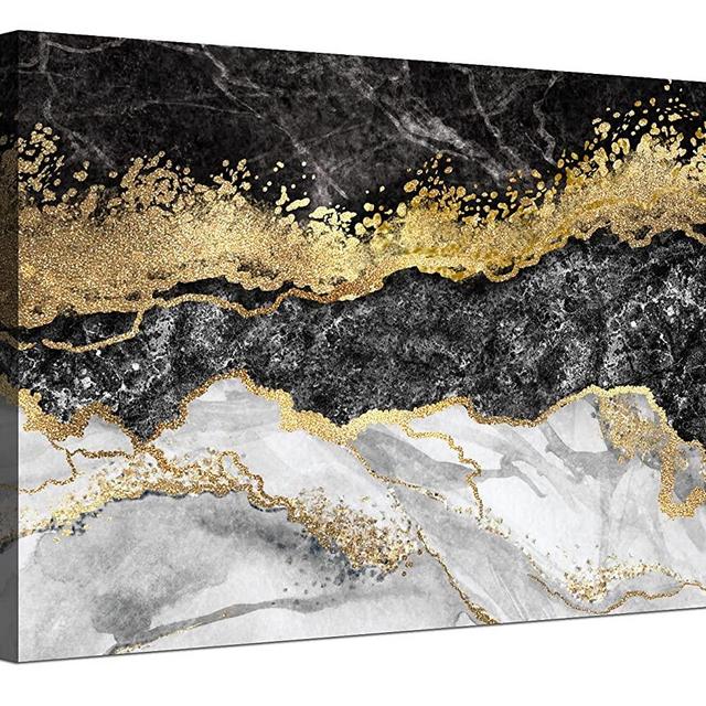 UBIDBID Canvas Wall Art Painting Picture Print Decorative Mural For Living Room Bedroom Ready To Hang 16*20Inch Black Marble With Gold Pretty