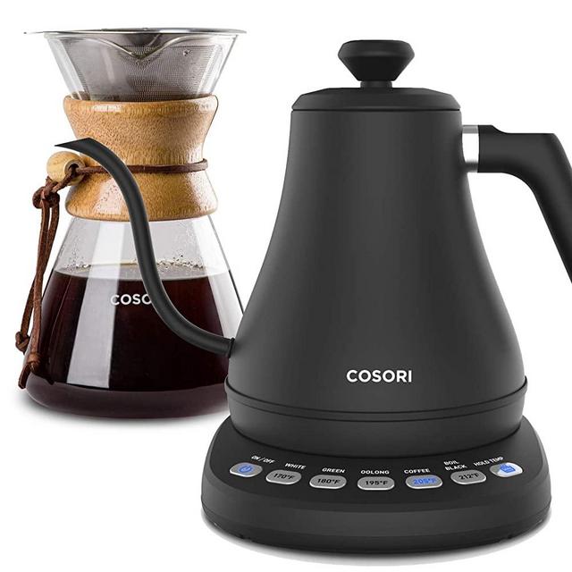 COSORI Electric Gooseneck Kettle with 5 Variable Presets, Pour Over Coffee Maker with 8 Cup Glass Coffee Pot&Coffee Brewer with Stainless Steel Filter