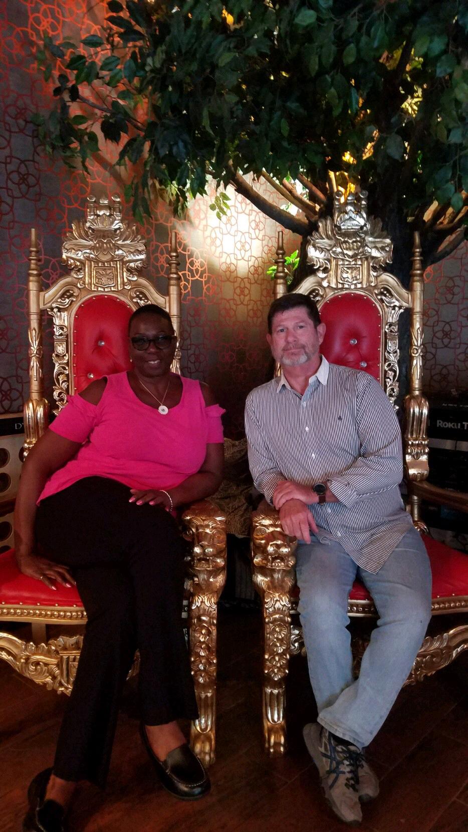 At a Hookah bar. We like the chairs. Didn't like the bar. The King and Queen!
