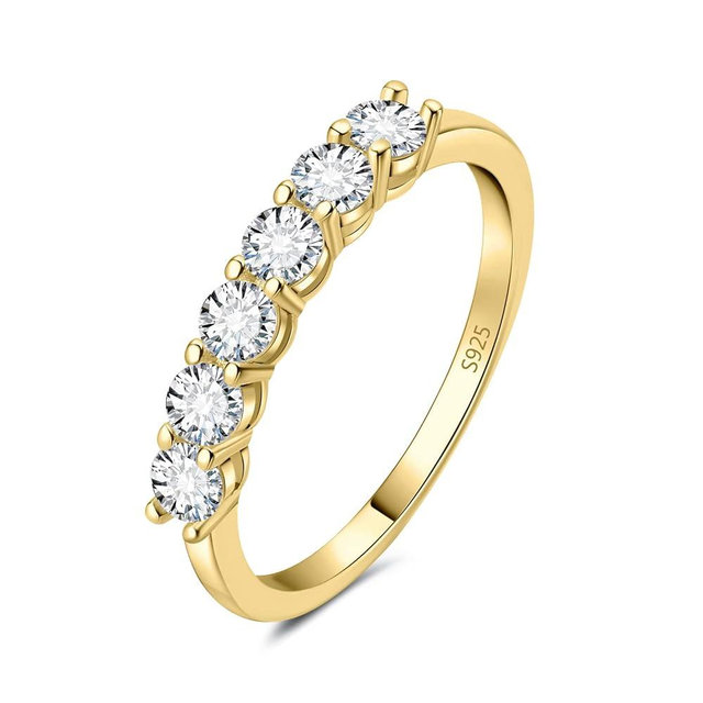 JewelryPalace Genuine Moissanite Wedding Rings for Women, Eternity 14k White Yellow Rose Gold Plated 925 Sterling Silver Promise Ring for Her, Round Cut Simulated Diamond Anniversary Band Ring VVS D-F