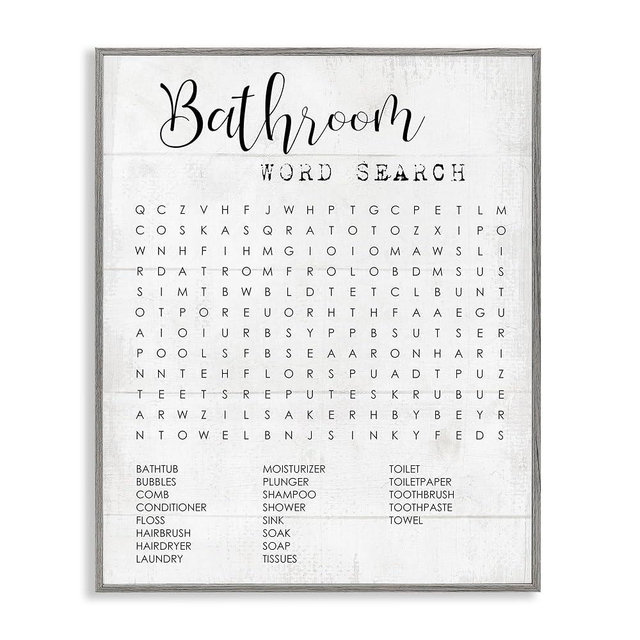 Stupell Industries Bathroom Word Search Fun Family Word Design Framed Giclee Art Design By Artist Daphne Polselli, 16 x 20, Gray Framed