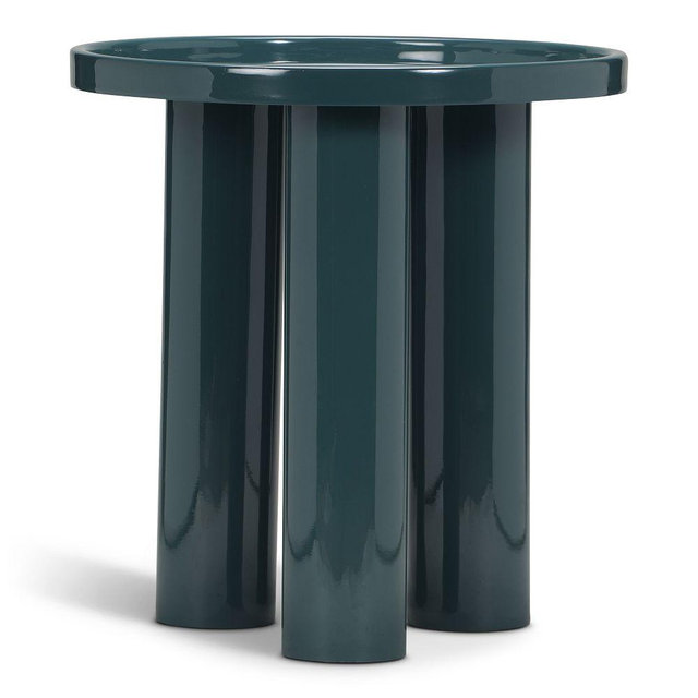 Jawna 18" Round Side Table, Enamel, Aegean Teal