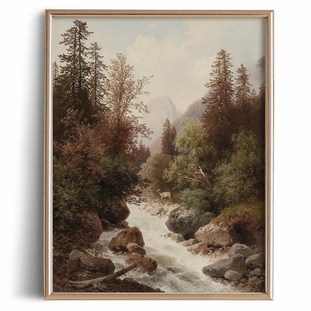 Rustic Farmhouse Wall Art Decor - 11x14" - Boho Art Deco Landscape Picture for Bathroom - French Country Kitchen Print Poster - Autumn Fall Lake River Nature - Neutral Aesthetic Vintage CottageCore