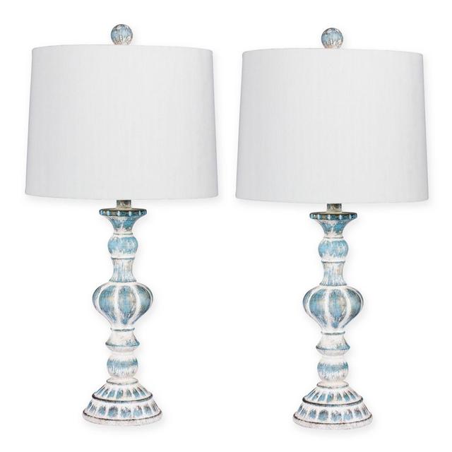 Fangio Lighting Sculpted Candlestick Lamp in Antique Blue (Set of 2)