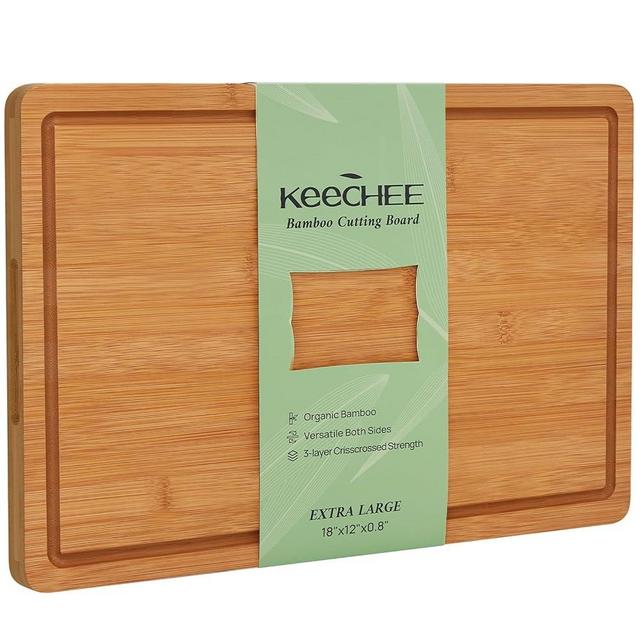 Keechee Extra Large Bamboo Cutting Board for Kitchen - 18 Inch Wood XL Cutting Boards with Juice Groove and Handles, Wooden Chopping Board for Meat, Cheese, Fruit & Vegetables (Pre Oiled, Brown)