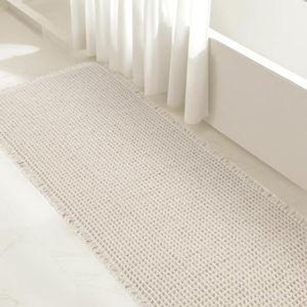 SUBRTEX Waffle Braided Bath Mat, 24" x 55" Soft Waffle Bath Rugs, Absorbent Non Slip Bathrooom Mats, Machine Washable Area Rug for Bathroom, Quick Dry, White