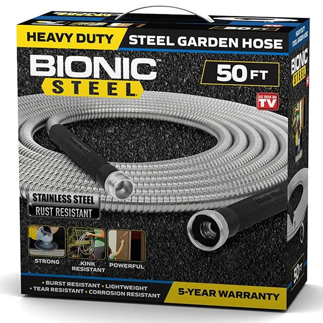 Bionic Steel 50 Foot Garden Hose 304 Stainless Steel Metal Water Hose – Super Tough & Flexible, Lightweight, Crush Resistant Aluminum Fittings, Kink & Tangle Free, Rust Proof, Easy to Use & Store
