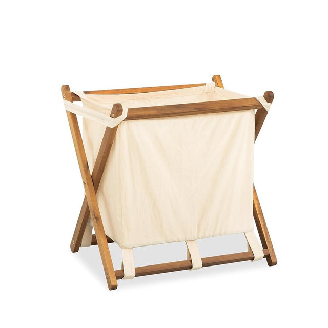 VICTORY RELAX Acacia Wood X-Frame Laundry Hamper, Folding Large Wooden Baskets with Handle, Sorter for Blankets Clothes Pillows Towels, 22'' Tall Natural-Beige