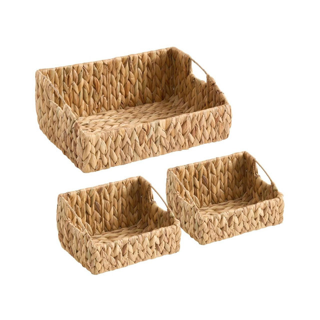 Ornavo Home 3-Pack Water Hyacinth Storage Baskets – Handwoven Decorative Bins with Handles - Perfect for Pantry, Closet or Bathroom