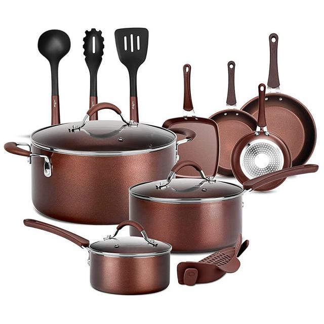 NutriChef Kitchenware Pots & Pans High-Qualified Basic Kitchen Cookware, Non-Stick (14-Piece Set), One Size, Blue