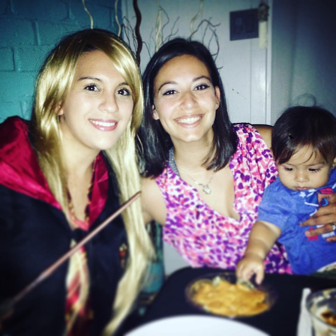 Having fun at my Harry Potter baby shower with my bf since 4th grade.