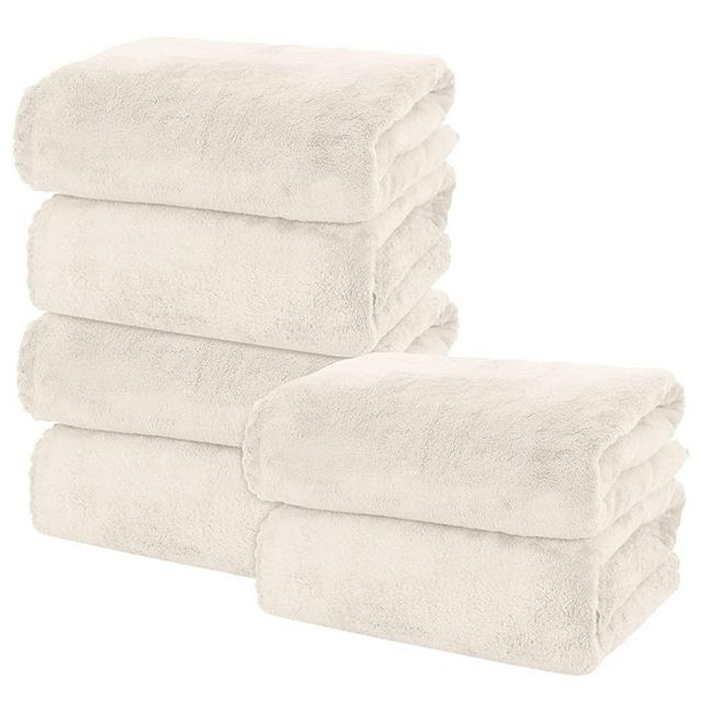 MOONQUEEN 6 Pack Premium Bath Towel Set - Quick Drying - Microfiber Coral Velvet Highly Absorbent Towels - Multipurpose Use as Bath Fitness, Bathroom, Shower, Sports, Yoga Towel (Cream)