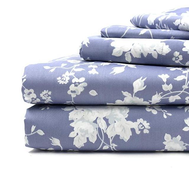 Vila Vaste Spring Garden Floral Blue King Sheet Set, Super Soft, Warm, Breathable, Wrinkle and Fade Resistant