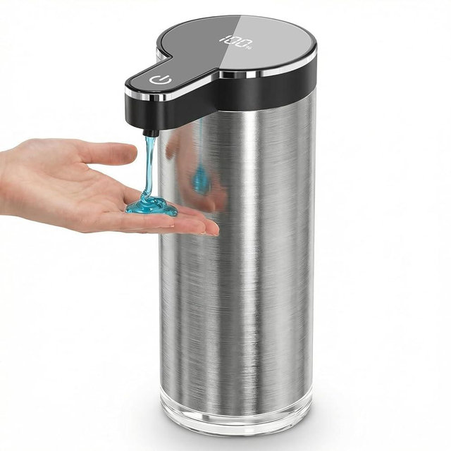 Automatic Liquid Soap Dispenser Touchless, Stainless Steel Hand Soap Dispenser, USB Rechargeable, 4 Adjustable Levels, 11.8oz/350ml for Kitchen and Bathroom (Stainless Steel Black, Liquid)