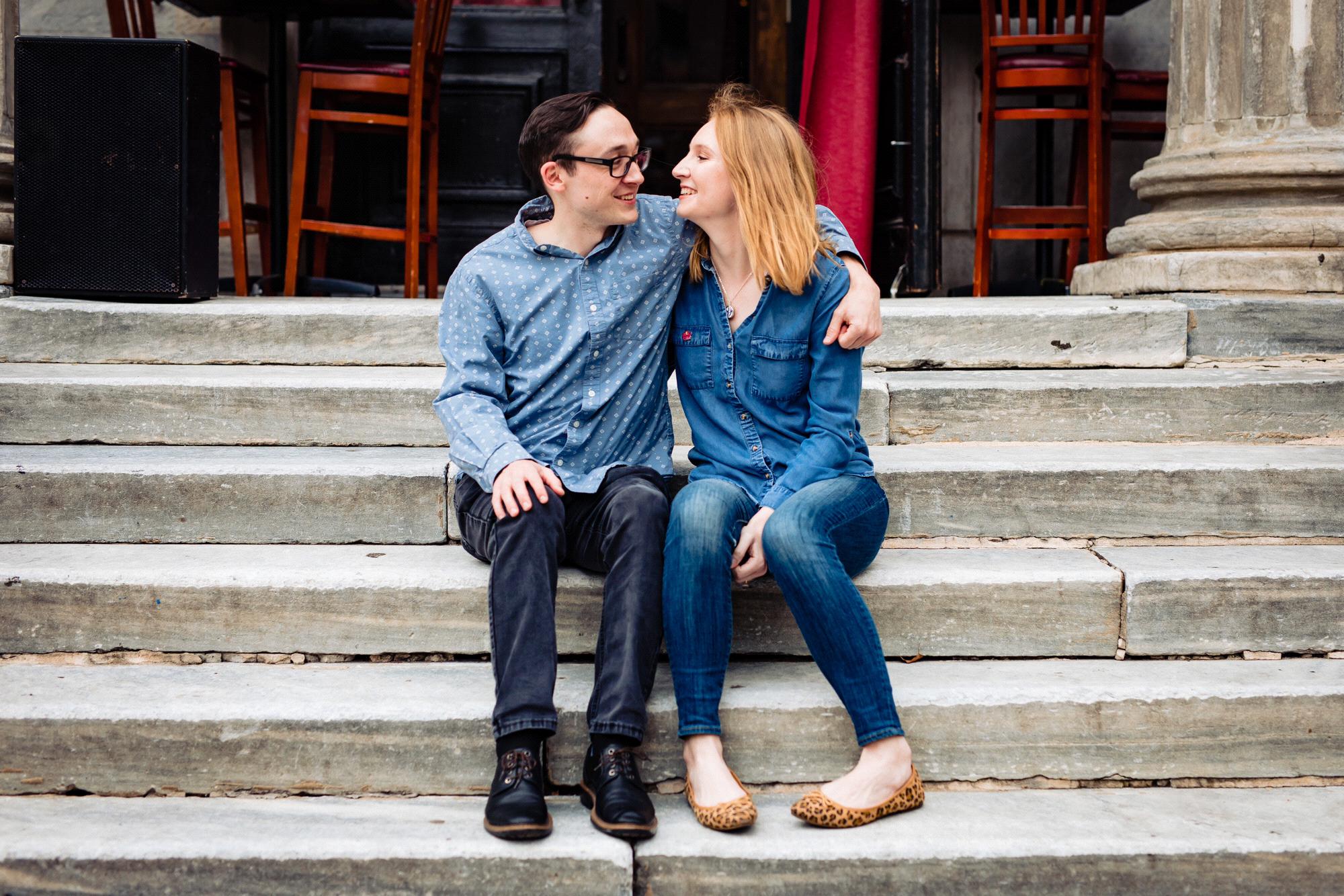 We recreated our first date for our engagement photos. Here we are at National Mechanic. (By Deibert Photography)