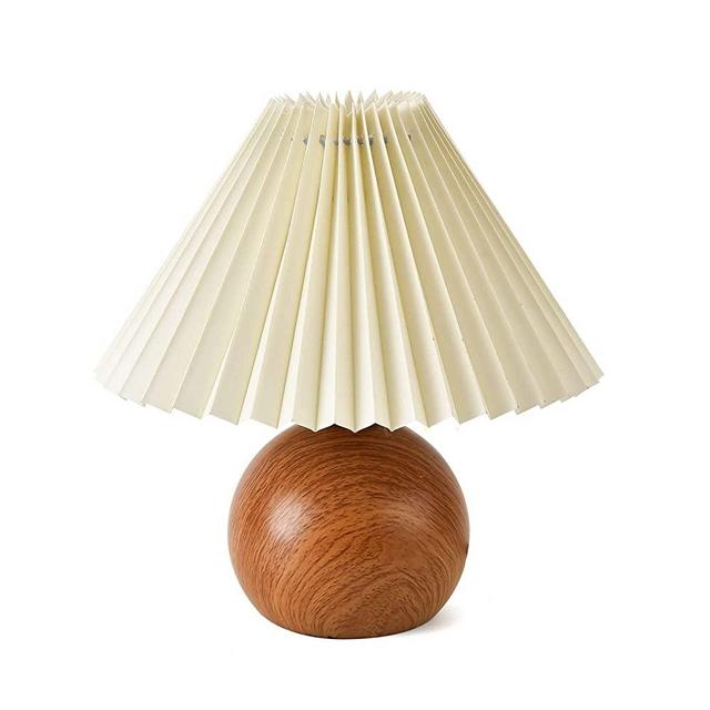 KUNJOULAM Small Pleated Table Lamp, Modern Bedside Nightstand Lamp with Beige Lampshade, Metal Base Cute Lamp for Bedroom, Home Office, Living Room, Kids Room, Dorm with E12 Bulb