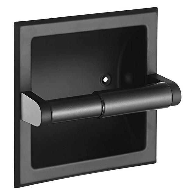 POKIM Matte Black Recessed Toilet Paper Holder/Tissue Paper Holder Stainless Steel Toilet Paper Holder in Wall for Bathroom Accessories Rear Mounting Bracket Included