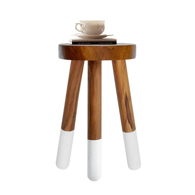 JOLLYMER Teak 9” Round Plant Stand |Wood Counter Stool |Dip Dyed Wood Plant Stand |Wood Accent Stool |Accent Side Table | (16" Tall(1 Pack))