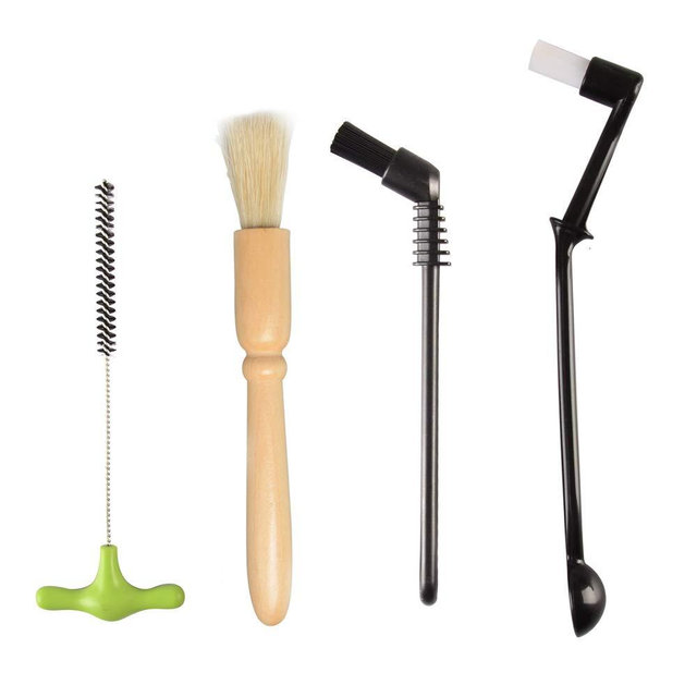 Espresso Machine Cleaning Brush Set - CAFEMASY 4 Pieces Coffee Cleaning Brush Natural Bristles Wooden Brush for Coffee Grinder and Nylon Brush for Espresso Machine Cleaning