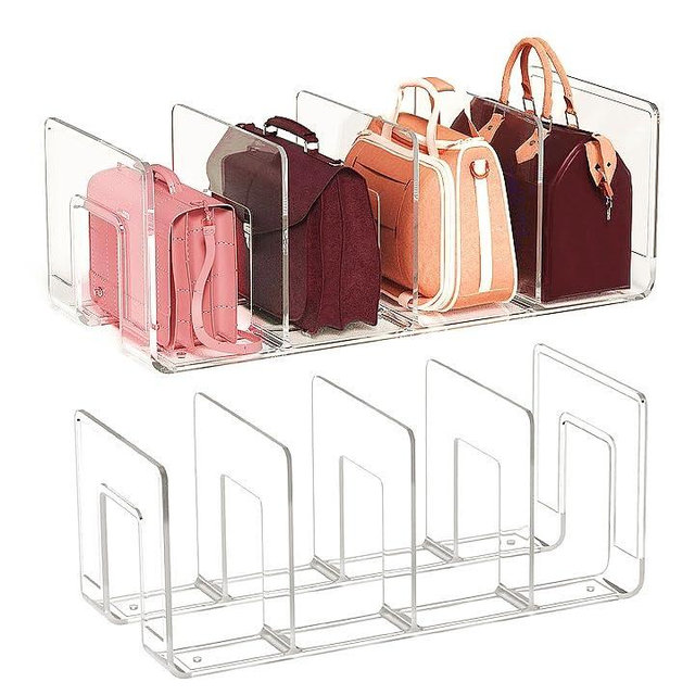 frtzal Purse Closet Organizer,Purse Organizer for Closet,Handbag Organizer,Desk File Sorter Purse, 4 Clear Handbag Storage Shelf - Plastic Clutch Dividers, transparent