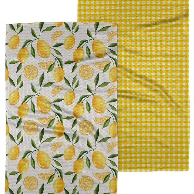 GEOMETRY Kitchen Towels - Quick Dry Microfiber Cloth Dish Towels for Kitchen Drying - Premium Quick Dry Towel (Lemonade Lines, 18" x 30" (2-Pack Set))