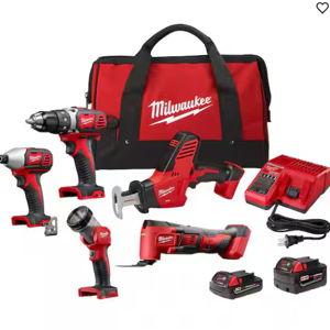 M18 18V Lithium-Ion Cordless Combo Kit (5-Tool) with (2) Batteries, Charger and Tool Bag