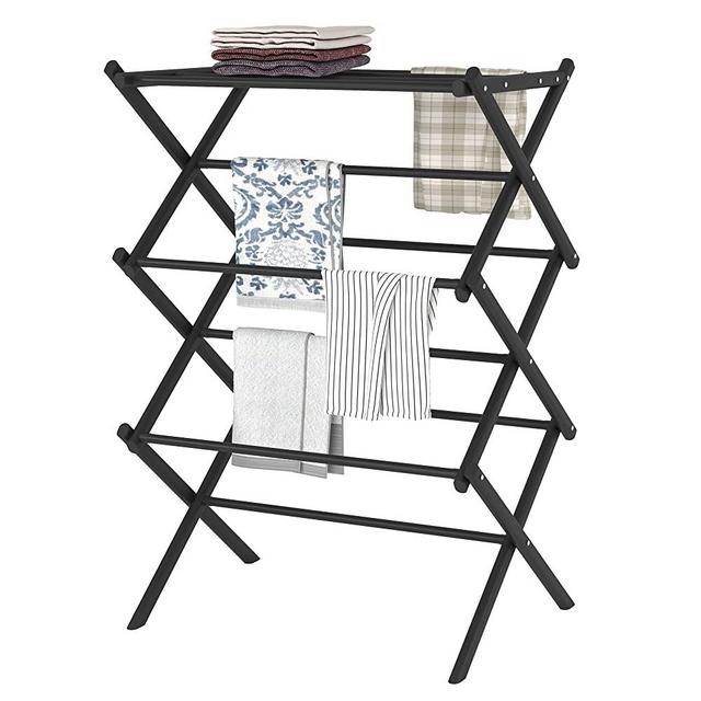 FKUO Household Indoor Folding Clothes Drying Rack, Dry Laundry and Hang Clothes,Towel Rack (Black)