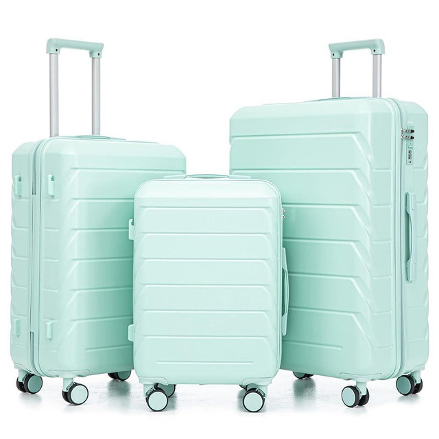 Merax Luggage Sets 3 Piece, Hardshell Suitcase with TSA Lock Double Spinner Wheels, Green, 20/24/28 Inch