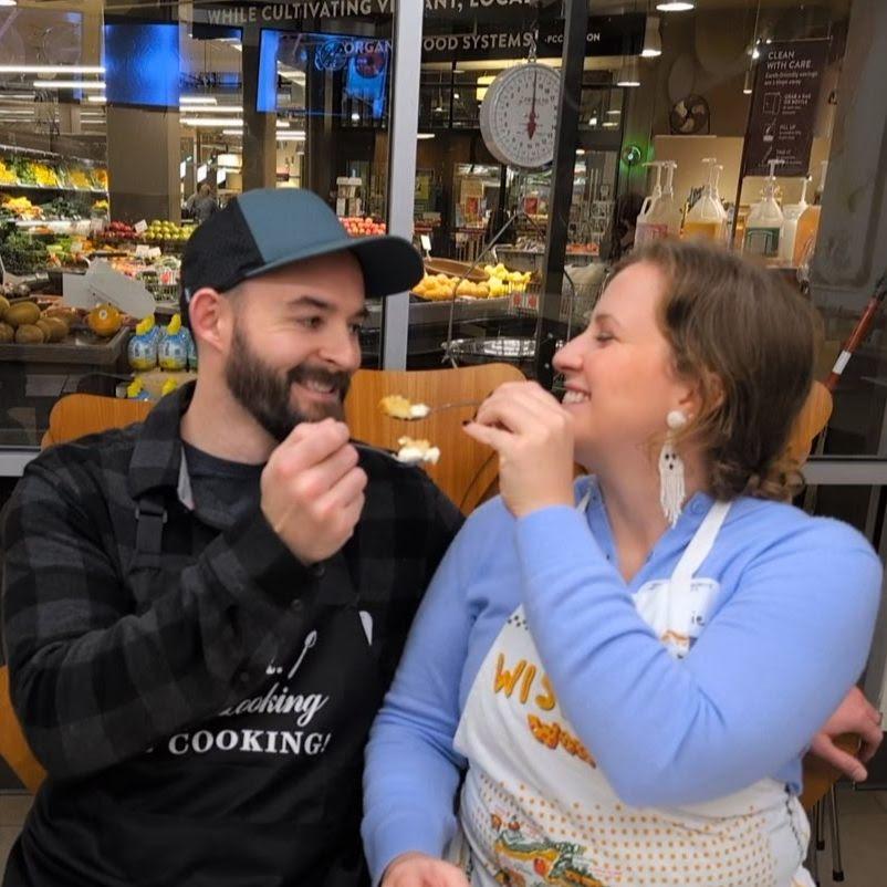 Practicing how we'll eat wedding cake