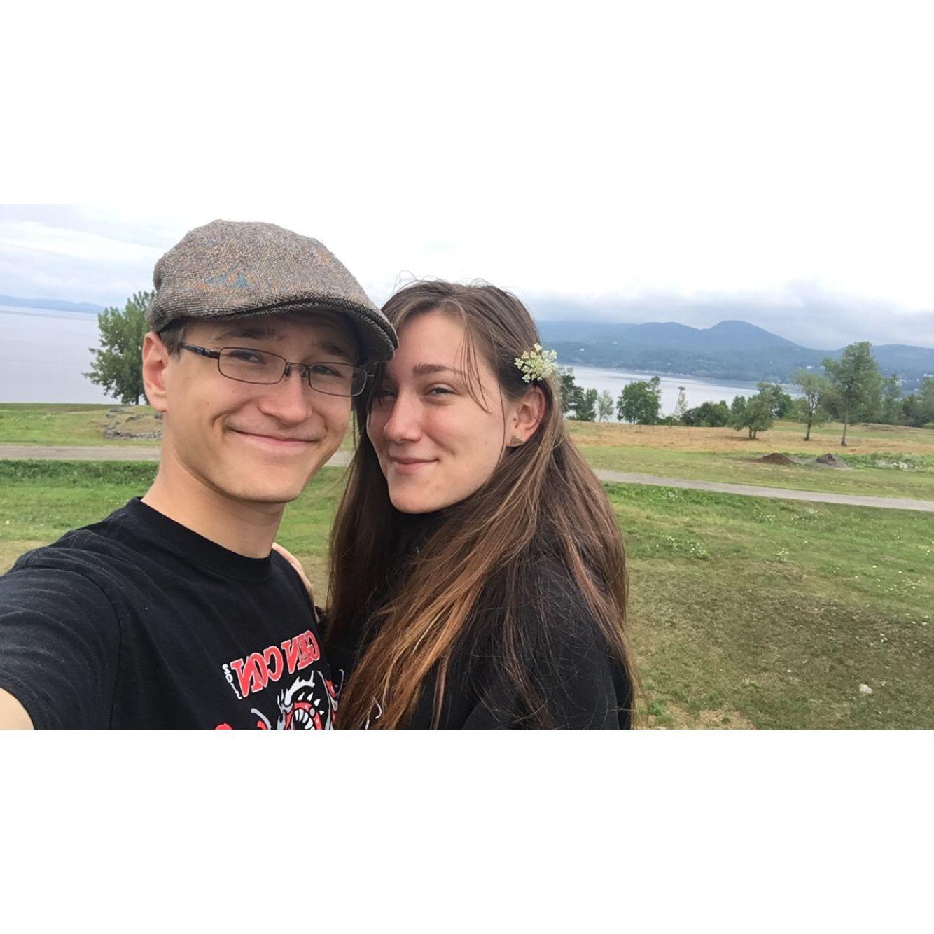 Our first vacation together, lodging at a little airbnb cabin in Schuyler Falls, NY. This photo was taken on our way home, right before the Vermont border in NY.