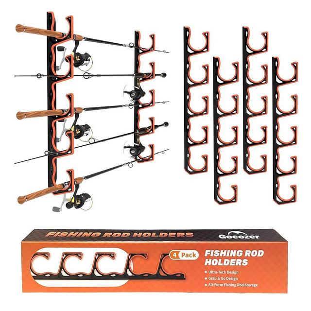 Fishing Rod Holder for Garage, H5 Wall or Ceiling Mounted Fishing Pole Holders with Soft Protective Pad, Fishing Rod Storage Organizer, Horizontal Fishing Rod Wall Mount Nets Storage (4 PACK)