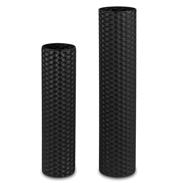 Sziqiqi Black Tall Floor Vase: 27.6/21.7in Metal Cylinder Vases Extra Large Decorative Vase Set of 2 Living Room Modern Honeycomb Texture Big Standing Vase for Dining Bedroom Home Corner Indoor Office
