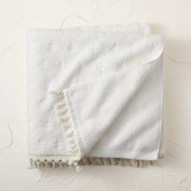 Jacquard Bath Towel with Fringe Cream - Opalhouse™ designed with Jungalow™