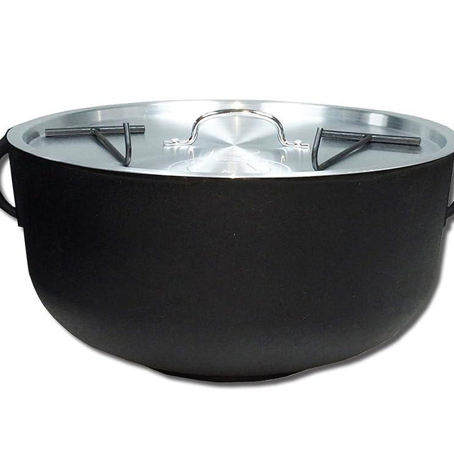 King Kooker 4 Gallon Cast Iron Pot with Flat Bottom, Aluminum Lid